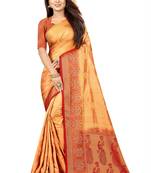 beige woven art silk saree with blouse