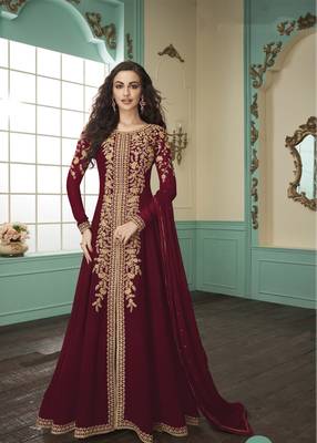 Dark-teal embroidered faux georgette salwar 1