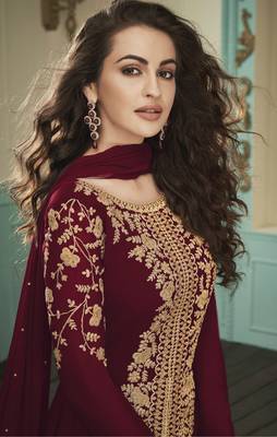 Dark-teal embroidered faux georgette salwar 2
