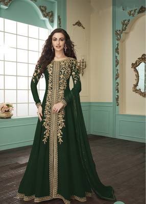 Dark-teal embroidered faux georgette salwar 1