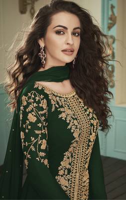 Dark-teal embroidered faux georgette salwar 2
