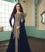 Dark-teal embroidered faux georgette salwar