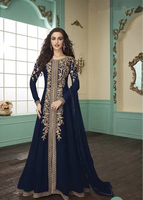 Dark-teal embroidered faux georgette salwar 2