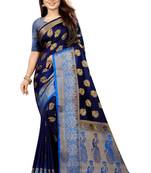 blue woven art silk saree with blouse