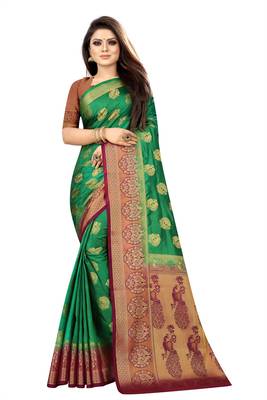 green woven art silk saree with blouse 1