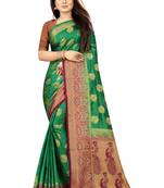 green woven art silk saree with blouse