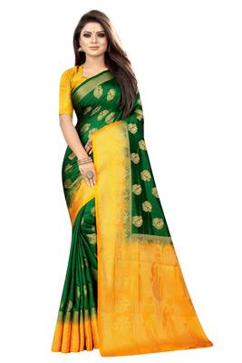 green woven art silk saree with blouse 1
