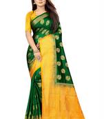 green woven art silk saree with blouse