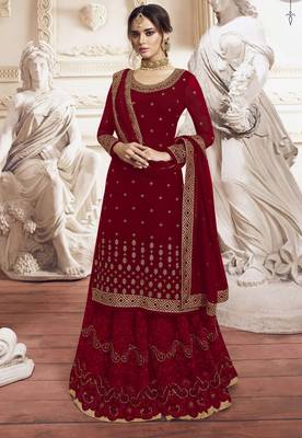 Red embroidered faux georgette salwar 1