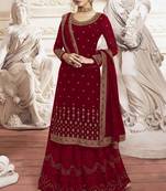 Red embroidered faux georgette salwar