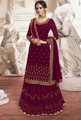 Maroon embroidered faux georgette salwar 1