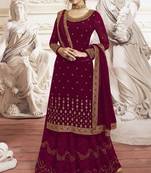 Maroon embroidered faux georgette salwar