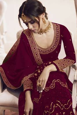 Maroon embroidered faux georgette salwar 2