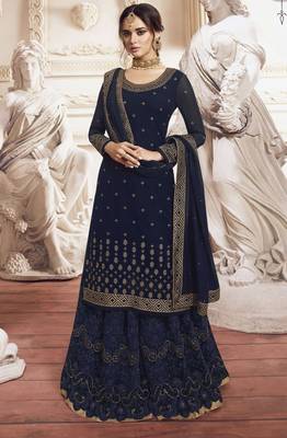 Blue embroidered faux georgette salwar 1