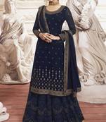 Blue embroidered faux georgette salwar