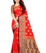 orange woven art silk saree with blouse