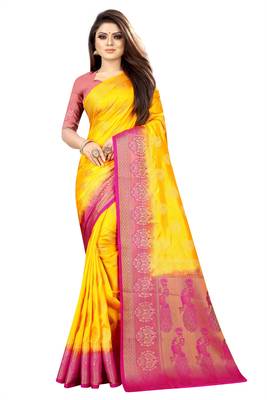 yellow woven art silk saree with blouse 1