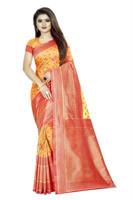 yellow woven art silk saree with blouse 1