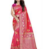 peach woven art silk saree with blouse