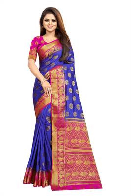 blue woven art silk saree with blouse 1