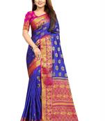 blue woven art silk saree with blouse