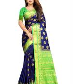 blue woven art silk saree with blouse