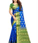 turquoise woven art silk saree with blouse