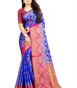 blue woven art silk saree with blouse
