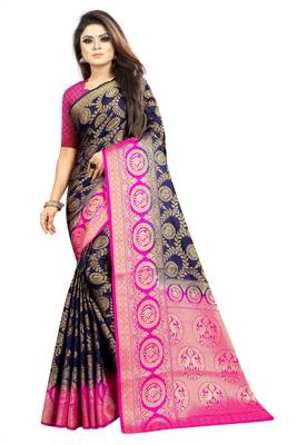 blue woven art silk saree with blouse 1