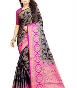 blue woven art silk saree with blouse