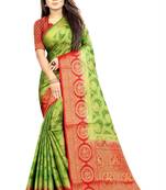 green woven art silk saree with blouse