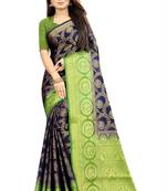 blue woven art silk saree with blouse