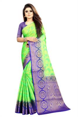 green woven art silk saree with blouse 1