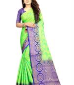 green woven art silk saree with blouse