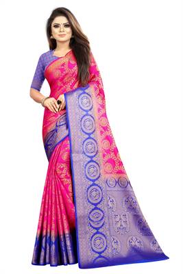 pink woven art silk saree with blouse 1
