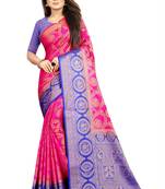 pink woven art silk saree with blouse