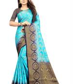 turquoise woven art silk saree with blouse