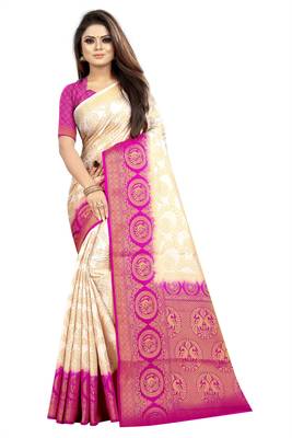white woven art silk saree with blouse 1
