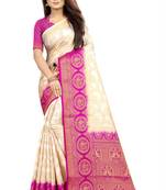 white woven art silk saree with blouse