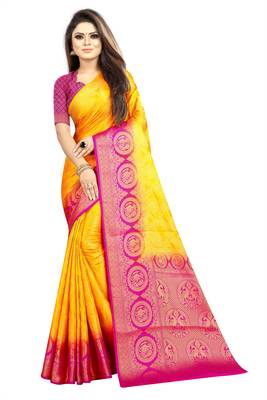 yellow woven art silk saree with blouse 1