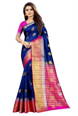 blue woven art silk saree with blouse 1