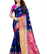 blue woven art silk saree with blouse