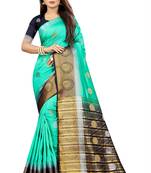 green woven art silk saree with blouse