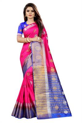 pink woven art silk saree with blouse 1