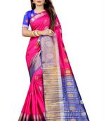 pink woven art silk saree with blouse