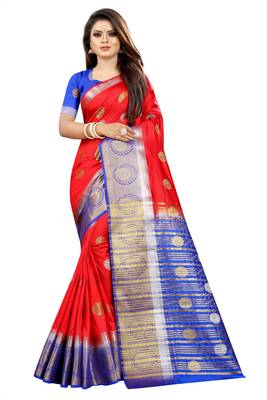 red woven art silk saree with blouse 1
