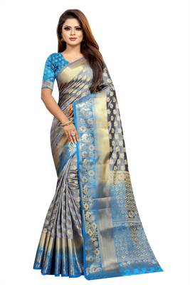 grey woven art silk saree with blouse 1