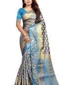 grey woven art silk saree with blouse