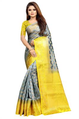 grey woven art silk saree with blouse 1