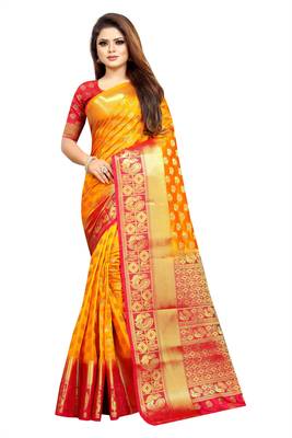 yellow woven art silk saree with blouse 1